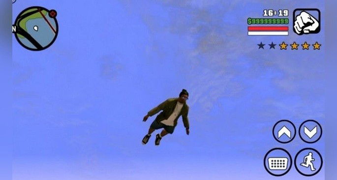 O personagem Hancock voando pelos céus com seus óculos escuros, toca e roupas largadas.