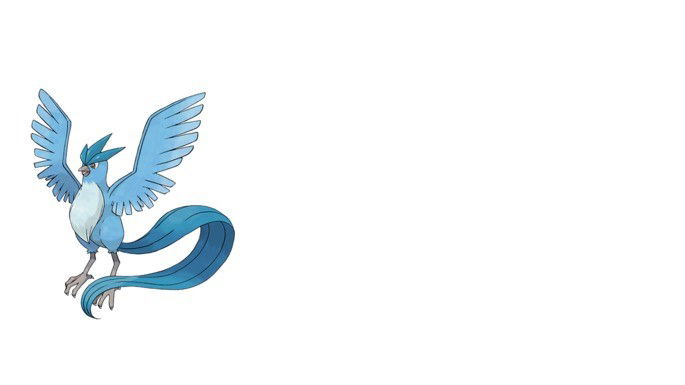 Pokémon do tipo gelo, belo pássaro azul, com a barriga branca