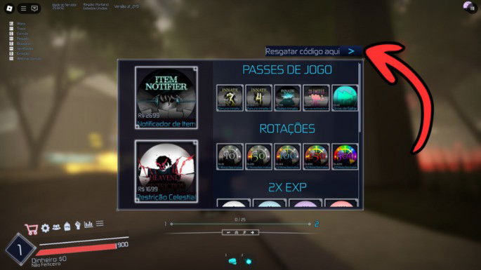 Ativar codigos no Jujutsu Infinite Tutorial 2