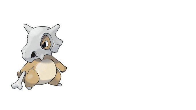 Pokémon do tipo Terra, com a ossada de um crânio na cabeça e segurando um osso.