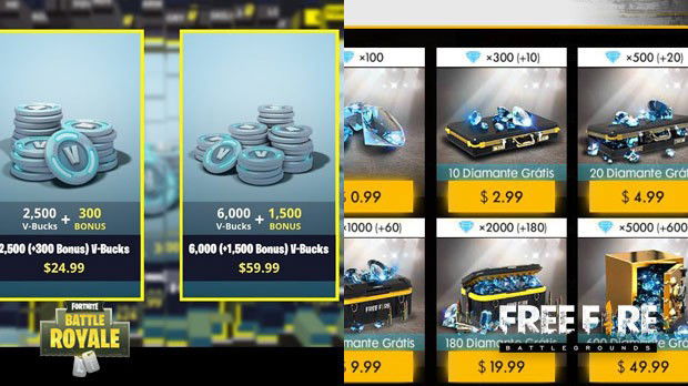 Dinheiro Free Fire Vs Fortnite