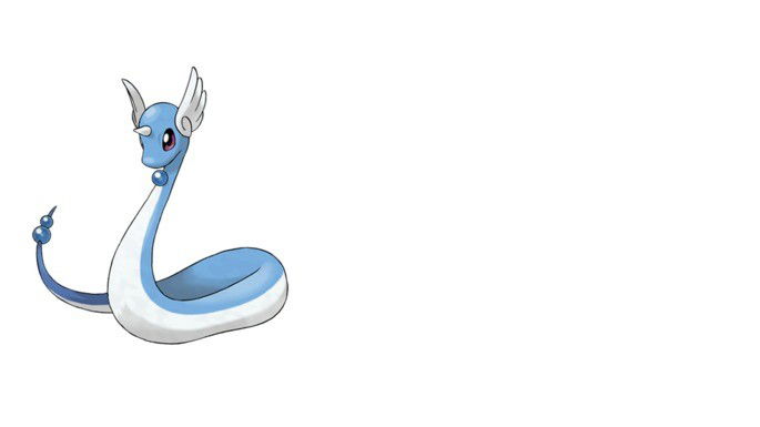 Um dragão serpentino azul e branco com uma pequena pedra preciosa azul na cabeça.