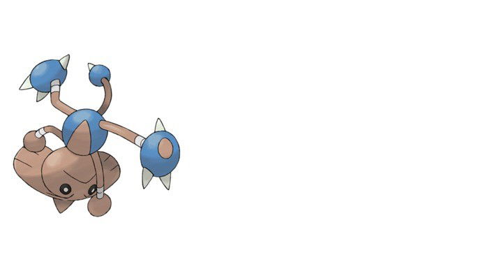 Pokémon Lutador, com a cabeça pontiaguda, de cabeça para baixo e fazendo movimento de ataque com as pernas