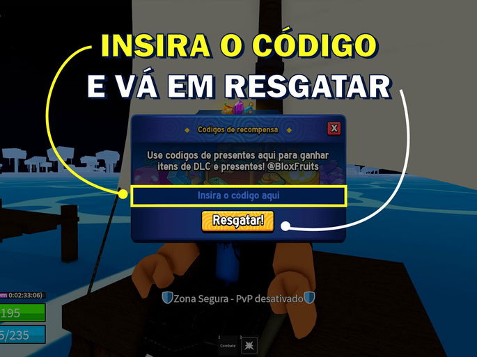 Slot para inserir os códigos no Blox Fruits.