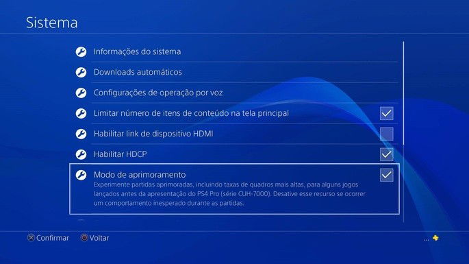 Modo Aprimoramento - PS4 Pro