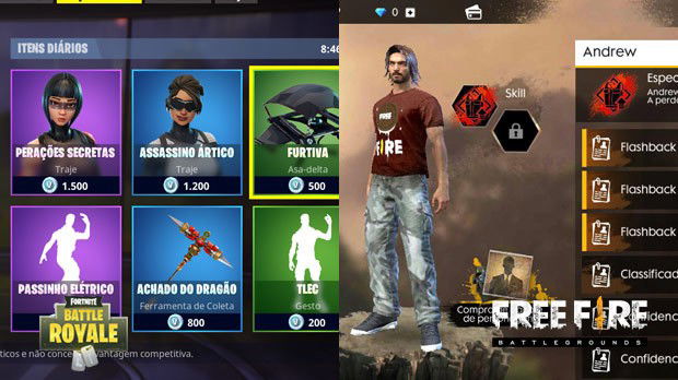 Personagem Free Fire Vs Fortnite