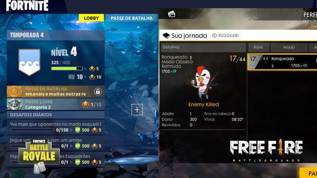Ranqueado Free Fire vs Fortnite