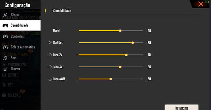 sensibilidade Free Fire