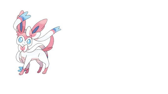 Pokémon fada, uma raposa mesclada de beje com rosa e pequenos laços nas orelhas pontiagudas.