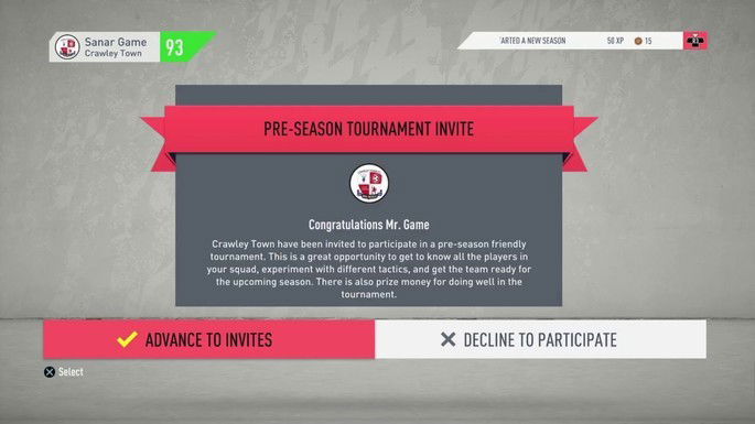 Torneio de pré-temporada FIFA 20 carreira