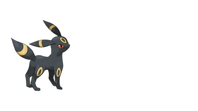 Pokémon Sombrio, parece uma raposa toda negra com detalhes em amarelo e olhos vermelhos.